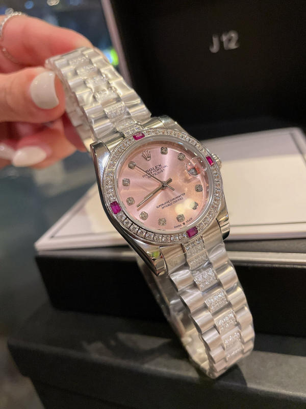 Đồng hồ nữ Rolex Journal vỏ thép không gỉ 316 đính kim cương pha lê Swarovski bạch kim siêu cấp 1:1