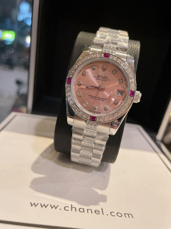 Đồng hồ nữ Rolex Journal vỏ thép không gỉ 316 đính kim cương pha lê Swarovski bạch kim siêu cấp 1:1