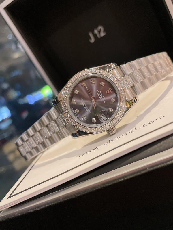 Đồng hồ nữ Rolex Journal vỏ thép không gỉ 316 đính kim cương pha lê Swarovski bạch kim siêu cấp 1:1