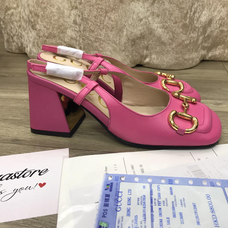 Giày Gucci nữ cao gót Horsebit Xuân / Hè 2021 màu hồng size 37 trả khách