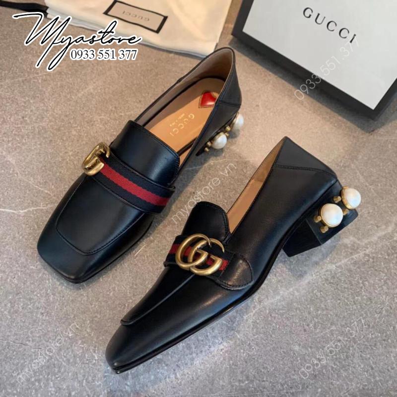 Giày nữ Gucci Leather mid-heel loafer like auth