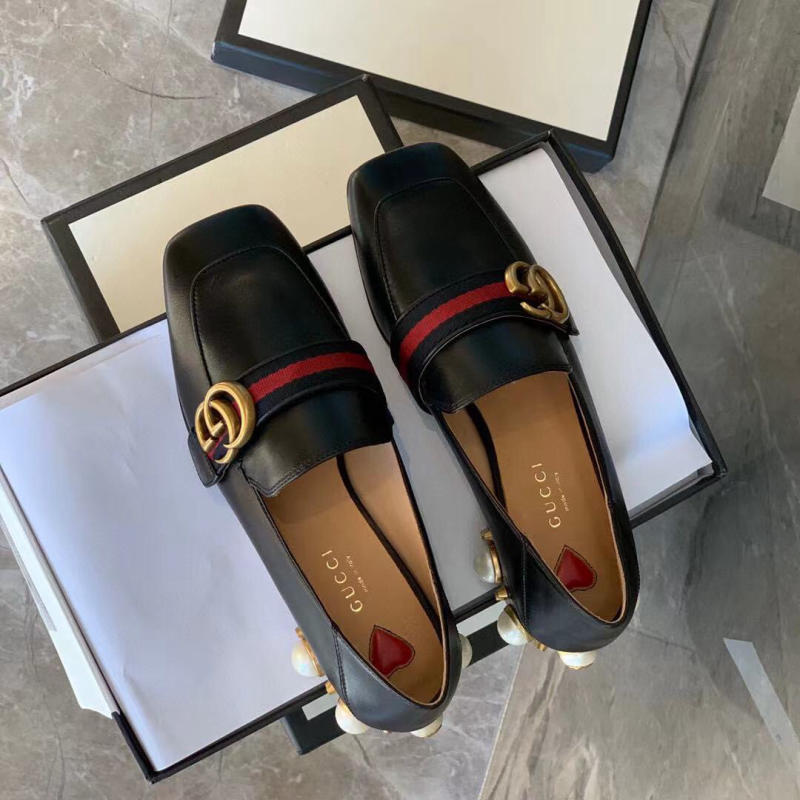 Giày nữ Gucci Leather mid-heel loafer like auth