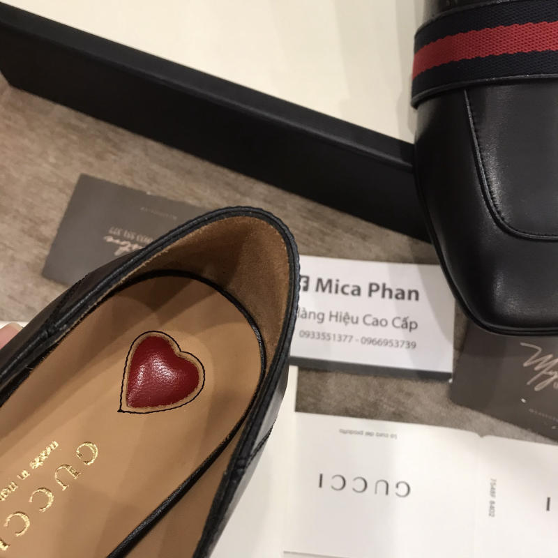 Giày nữ Gucci Leather mid-heel loafer like auth trả khách