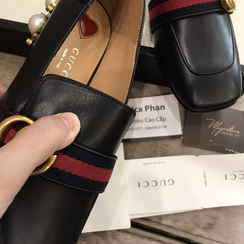 Giày nữ Gucci Leather mid-heel loafer like auth trả khách