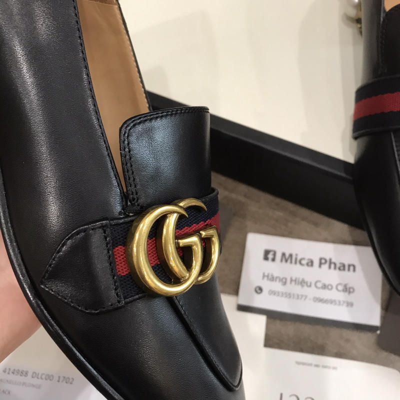 Giày nữ Gucci Leather mid-heel loafer like auth trả khách