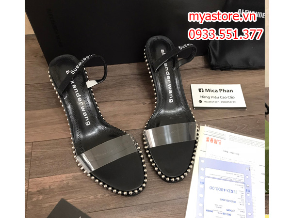 Giày sandal Alexander nữ màu đen đính hột vàng trả khách