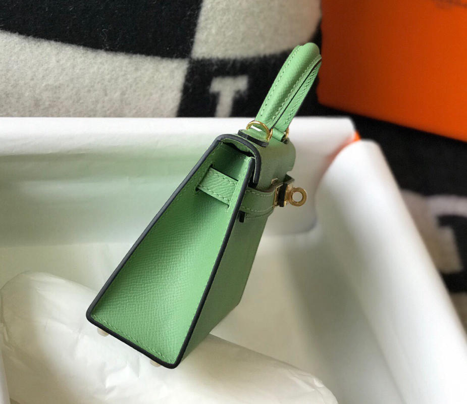 Túi Hermes kelly mini da bò màu xanh