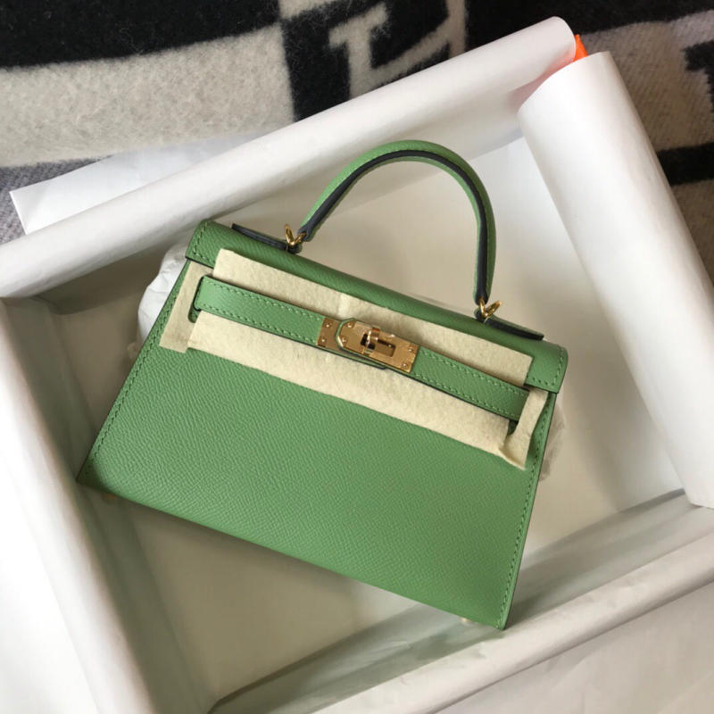 Túi Hermes kelly mini da bò màu xanh