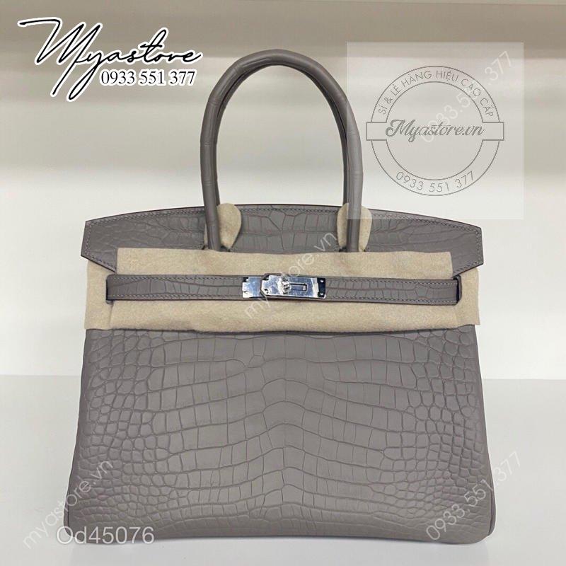 Túi xách Hermes Birkin da cá sấu nguyên bản Handmade likeauth bảo hành 2 năm màu xám