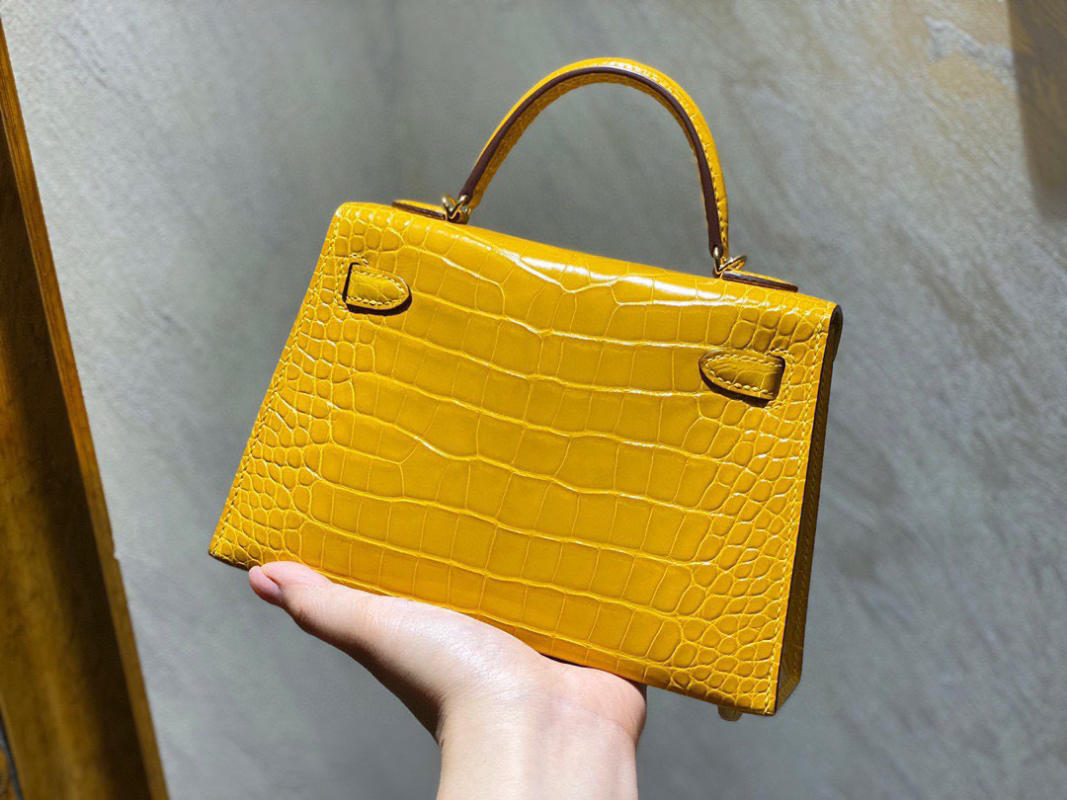 Túi xách nữ Hermes Kelly da cá sấu nguyên bản vàng siêu cấp 1:1