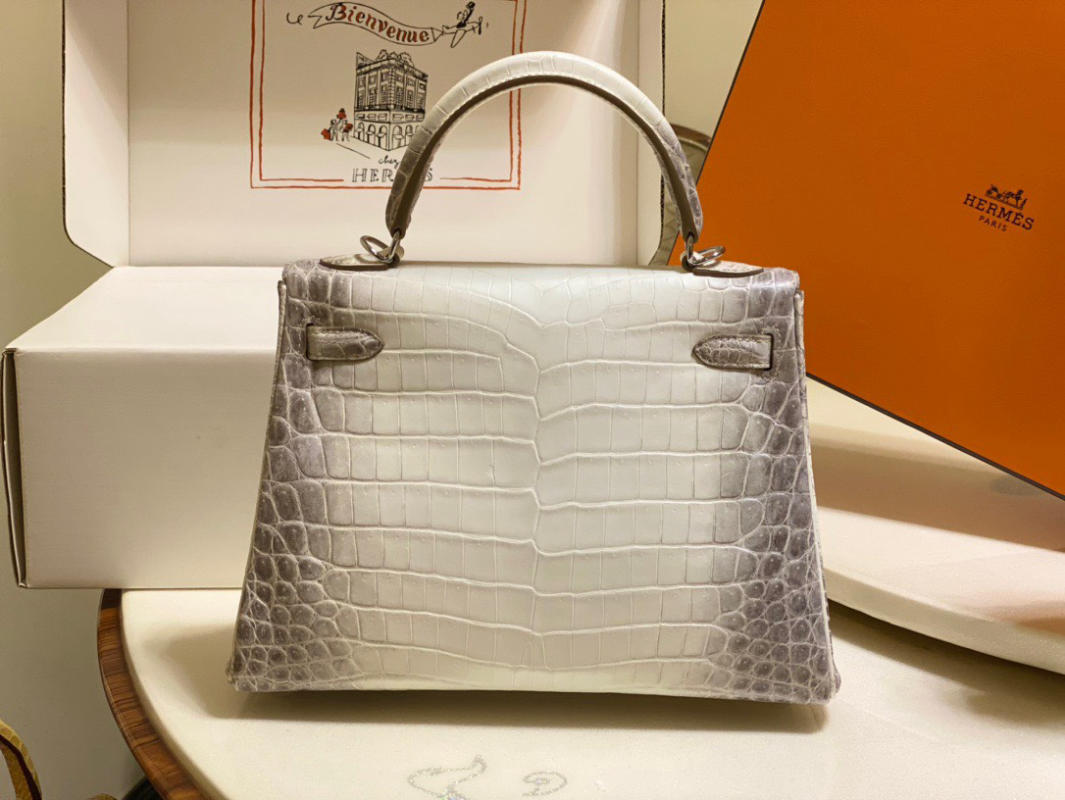 Túi xách nữ Hermes Kelly da cá sấu size 25cm màu bạch tạng