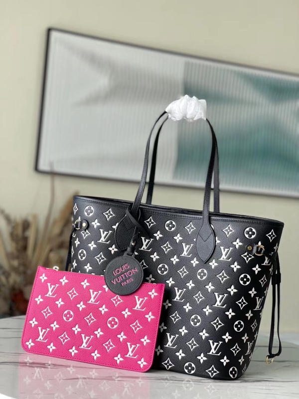 Túi xách nữ Louis Vuitton Neverfull phối đen - hồng siêu cấp 1:1