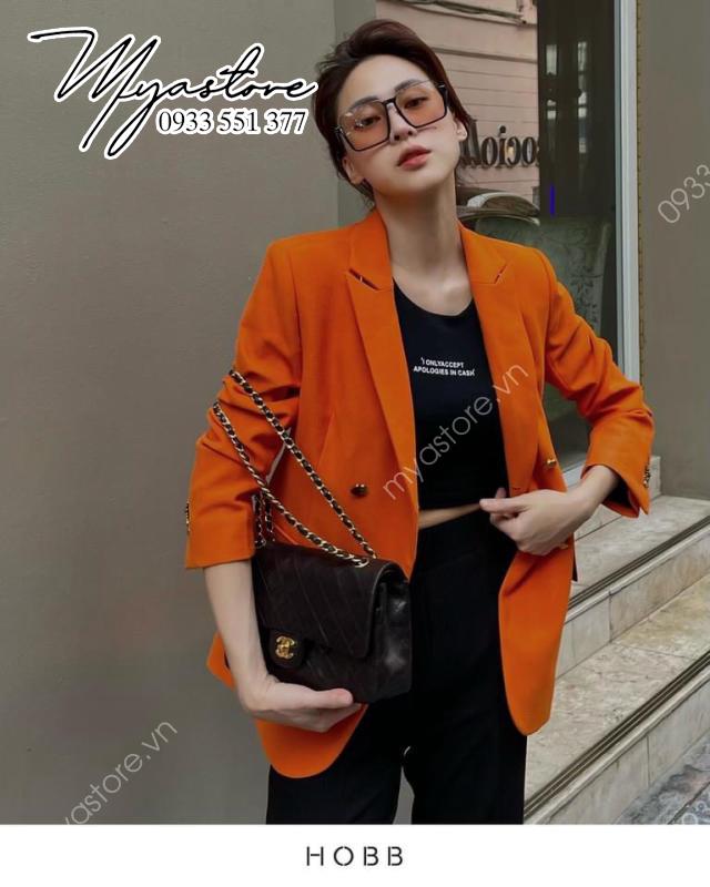 Áo vest nữ màu cam hàng thiết kế cao cấp 