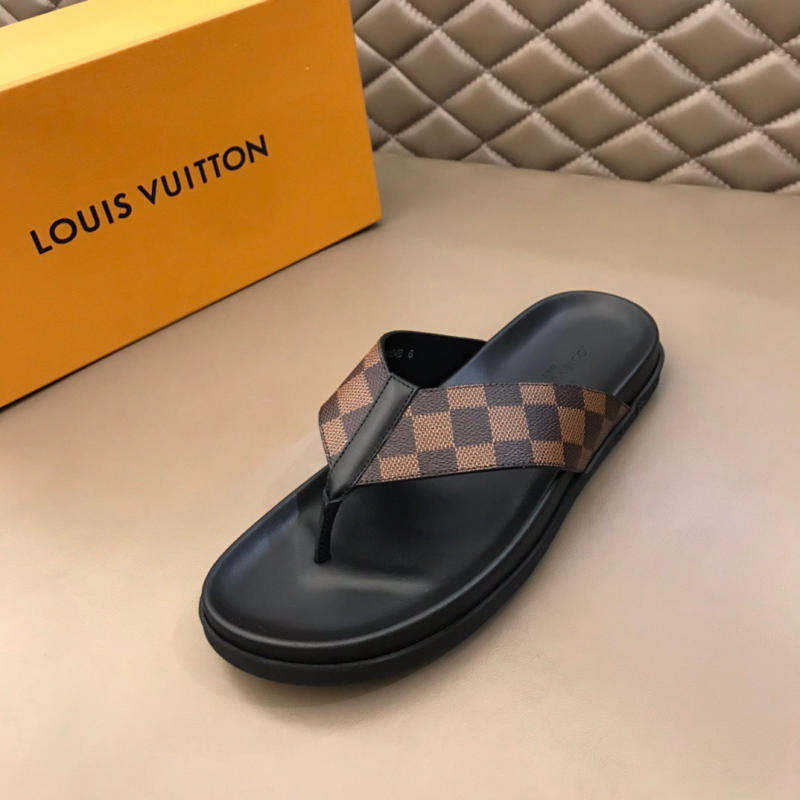 Dép nam Louis Vuitton da màu nâu caro siêu cấp 1:1