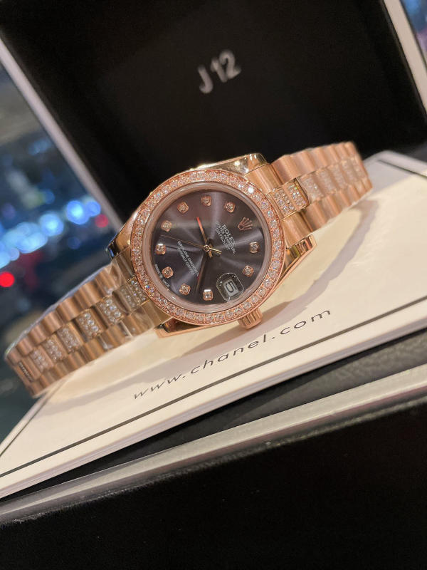 Đồng hồ nữ Rolex Journal vỏ thép không gỉ 316 đính kim cương pha lê Swarovski vàng siêu cấp 1:1