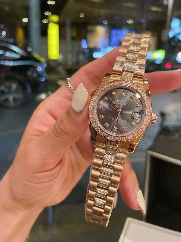 Đồng hồ nữ Rolex Journal vỏ thép không gỉ 316 đính kim cương pha lê Swarovski vàng siêu cấp 1:1