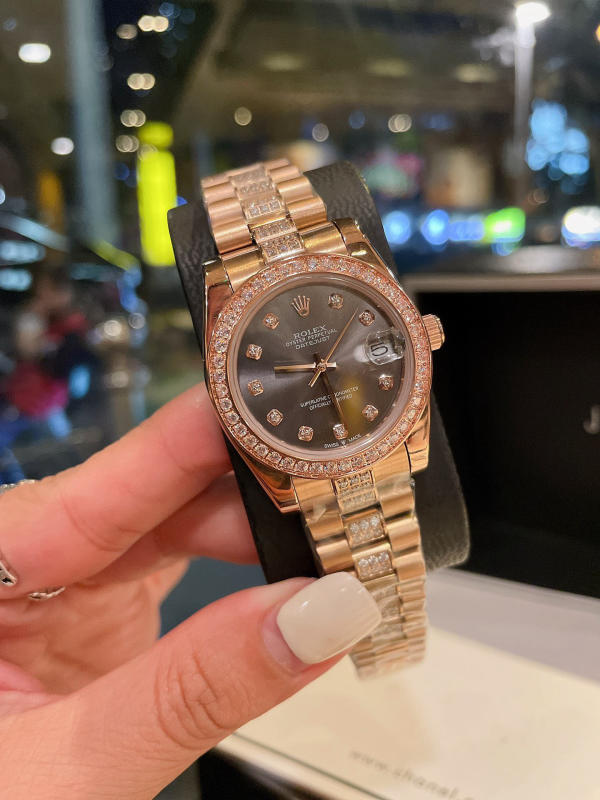 Đồng hồ nữ Rolex Journal vỏ thép không gỉ 316 đính kim cương pha lê Swarovski vàng siêu cấp 1:1