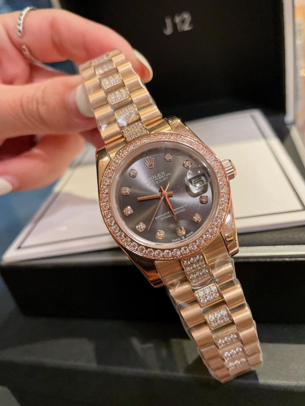 Đồng hồ nữ Rolex Journal vỏ thép không gỉ 316 đính kim cương pha lê Swarovski vàng siêu cấp 1:1