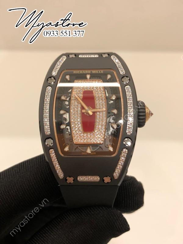 Đồng hồ Richard Mille Diamond đen mặt đỏ siêu cấp 1:1