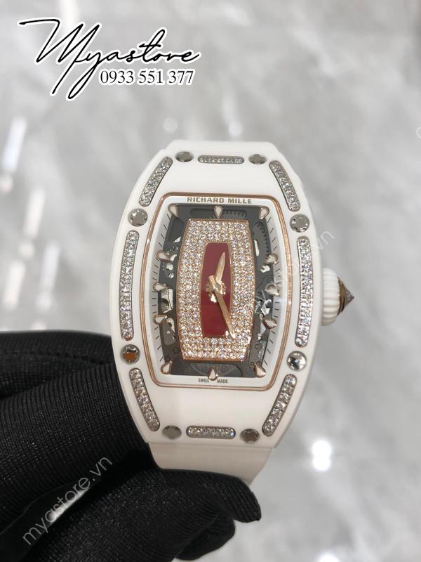 Đồng hồ Richard Mille Diamond trắng mặt đỏ siêu cấp 1:1