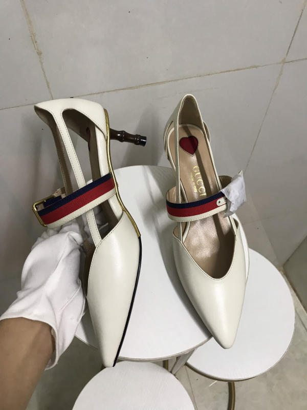 Giày Gucci nữ cao 5cm siêu cấp màu trắng sữa