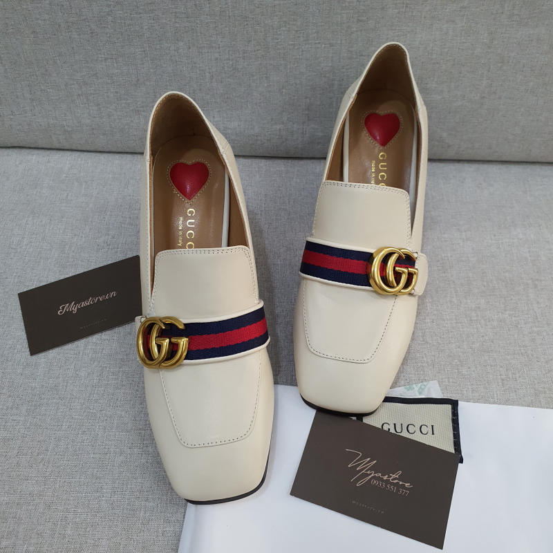 Giày nữ Gucci Leather mid-heel loafer 6cm siêu cấp trả khách