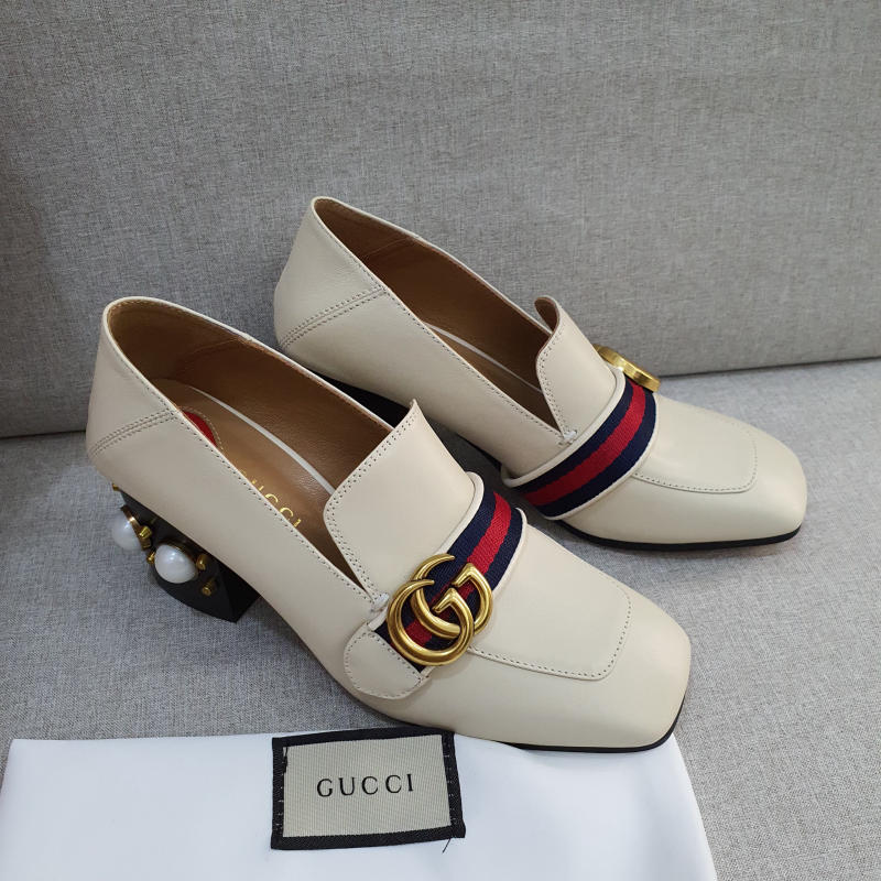 Giày nữ Gucci Leather mid-heel loafer 6cm siêu cấp trả khách