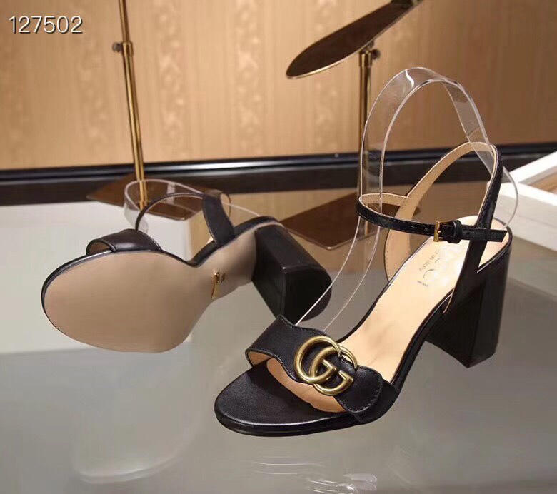 Giày Sandal Gucci cao 5cm màu đen size 38