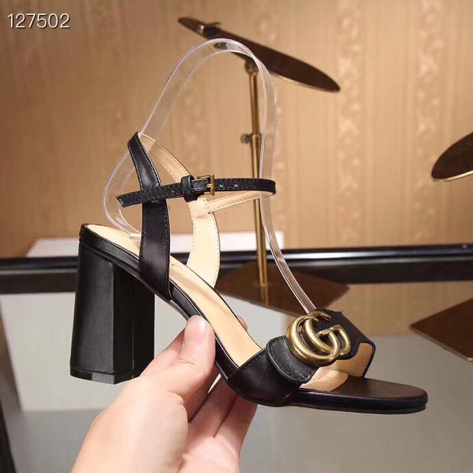 Giày Sandal Gucci cao 5cm màu đen size 38