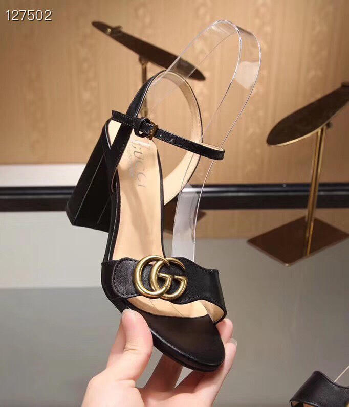 Giày Sandal Gucci cao 5cm màu đen size 38