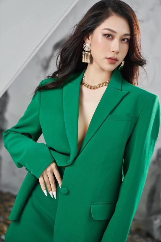 Set áo vest blazer nữ màu xanh lá thiết kế cao cấp