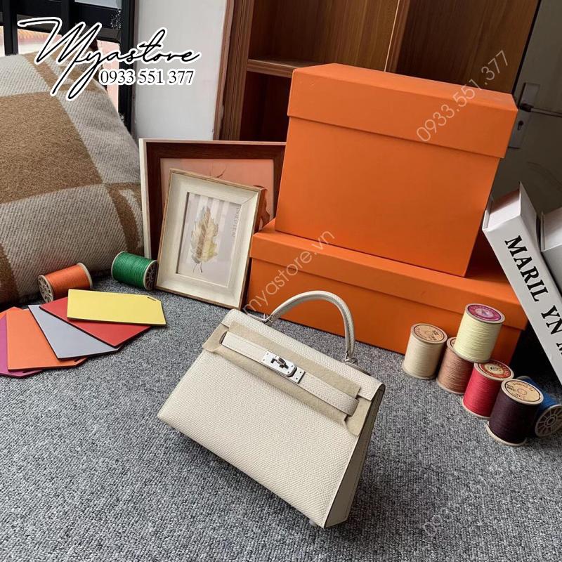 Túi Hermes Epsom Mini Kelly Size 19cm màu trắng