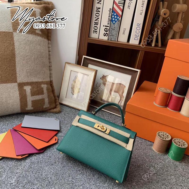 Túi Hermes Epsom Mini Kelly Size 19cm màu xanh ngọc