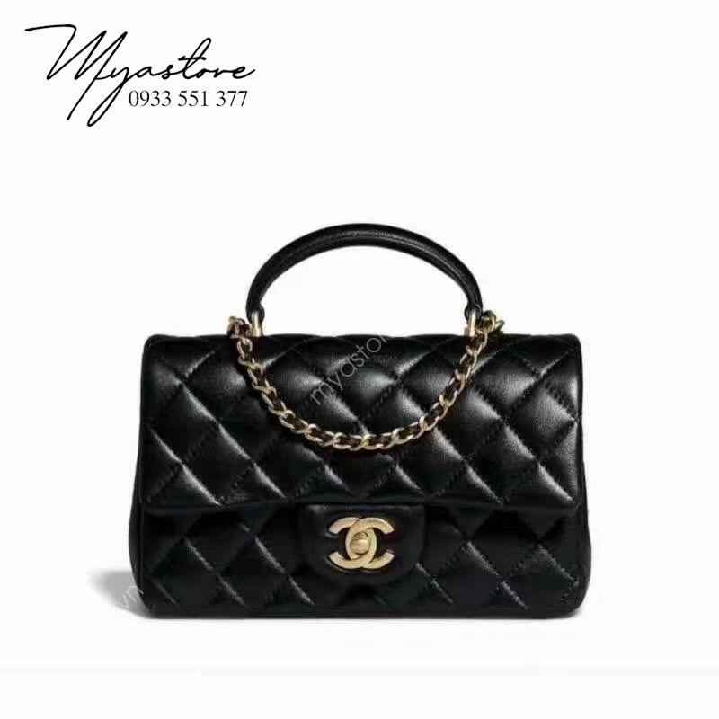 Túi xách Chanel Mini Flap Bag with Top Handle siêu cấp màu đen