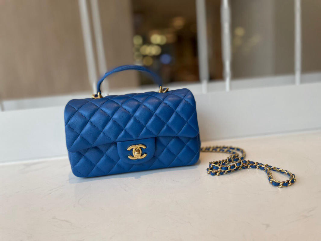 Túi xách Chanel Mini Flap Bag with Top Handle siêu cấp màu xanh dương