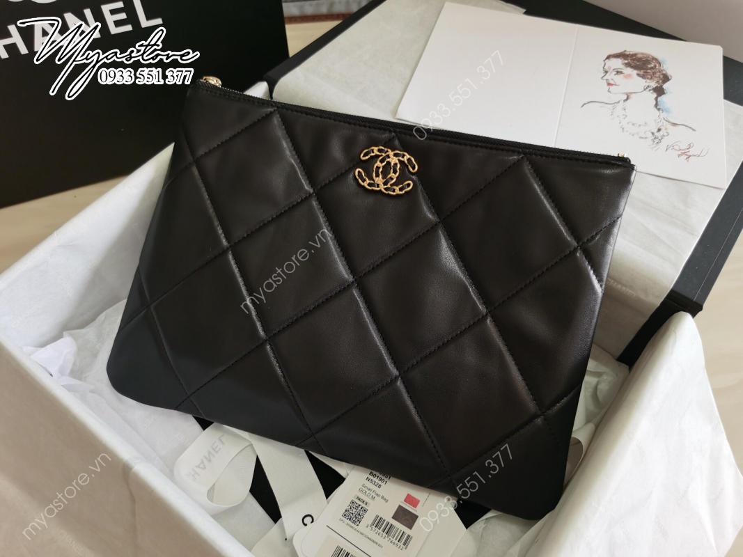 Ví Clutch Chane l 19 series Chanel siêu cấp màu đen size 28cm