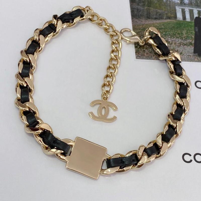 Silver Tone Chanel Leather  Chain Choker With Strass CC Necklace  myGemma   Item 118909